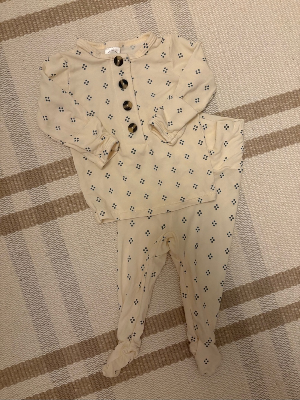 Lou Lou & Company Cream Footed Matching Set with Navy Dot Print